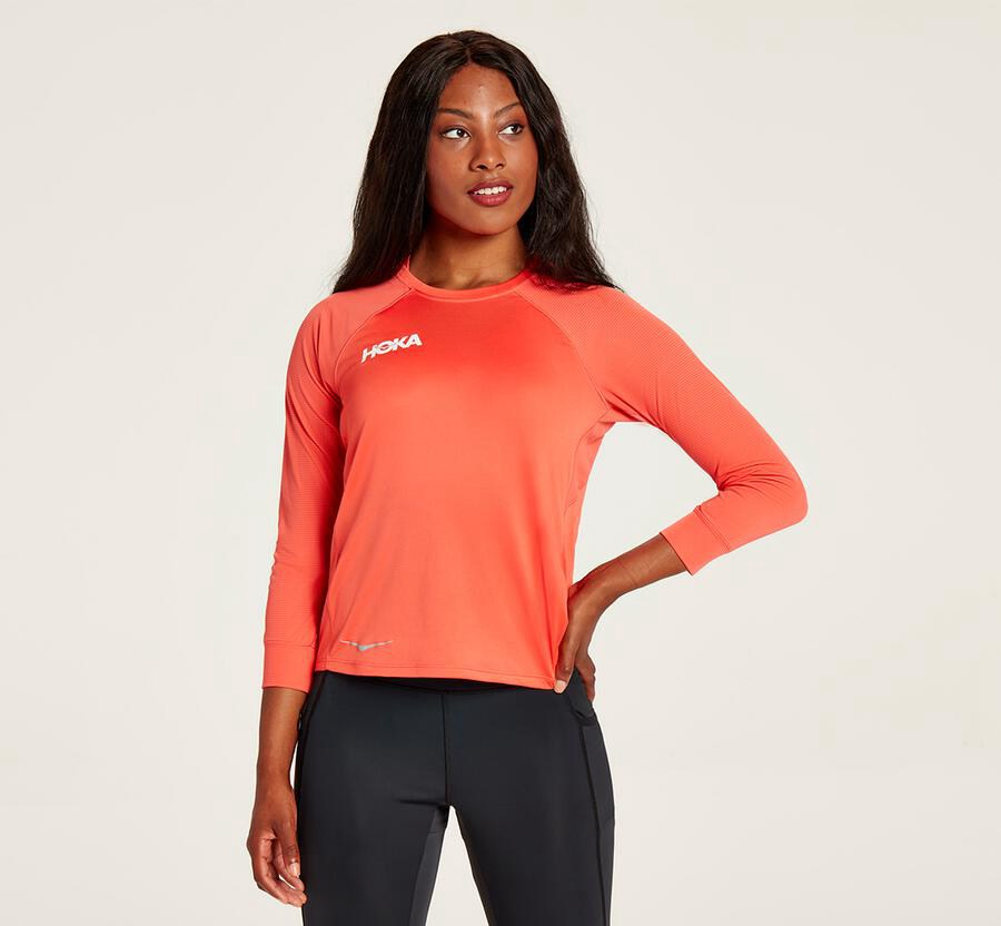 Hoka One One Top Dames - Performance 3/4 Mouw - Oranje - JH3629748